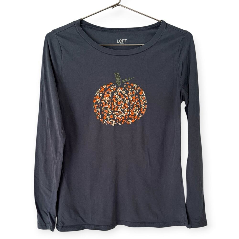 Loft Pumpkin Floral Long Sleeve Cotton T-Shirt Women’s Size Small